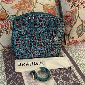 Brahmin Teal and Red Satchel